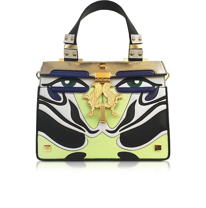 Кожена чанта Giancarlo Petriglia дръжки лого златиста синя черна зелен