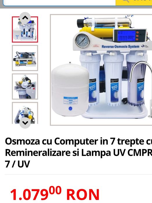 Sistem filtrare apa Osmoza cu Computer in 7 trepte cu Remineralizare si Lampa UV CMPRO 7  UV