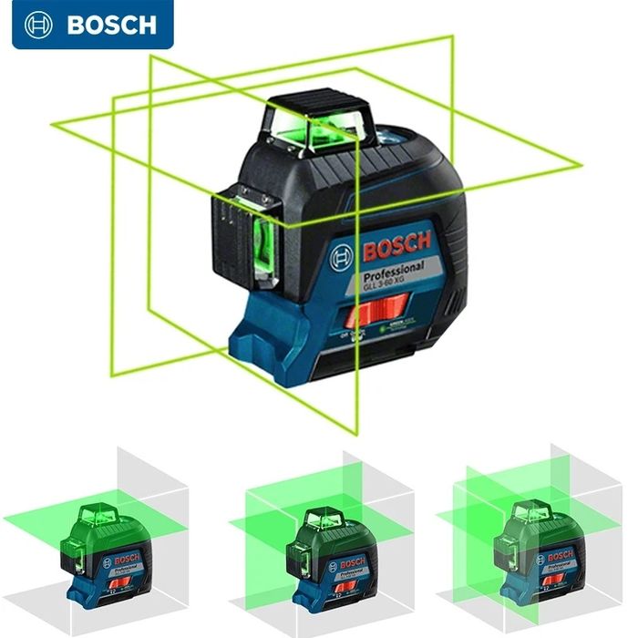 Лазерен  нивелир Bosch GLL 3-60 XG, Зелени линии, Обхват 30м, 3 х 360