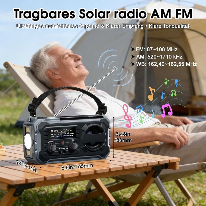 radio FM AM cu lanterna si baterie solara 10000 mAh