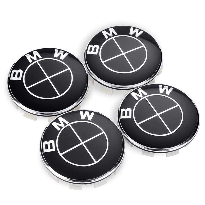 Set 4 Embleme Jante BMW 56MM / 60MM Alb Negru Albastru, Sigle Roti Cap