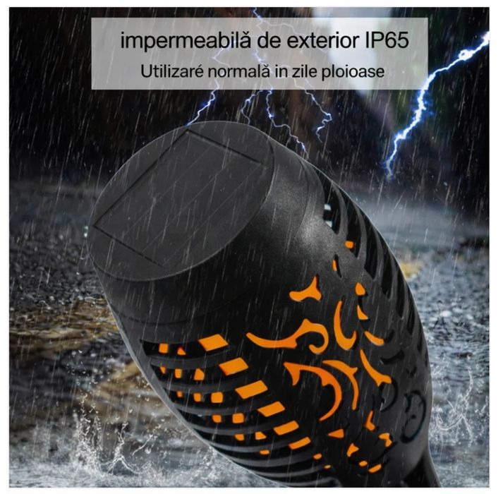 Set 5 lampi solare efect flacara pentru gradina stil torta51,5 cm IP65