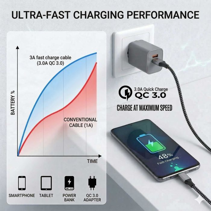 Cablu Încărcare Rapidă 3A Wyred by Monga - Wyre AC01B (USB-A la USB-C)