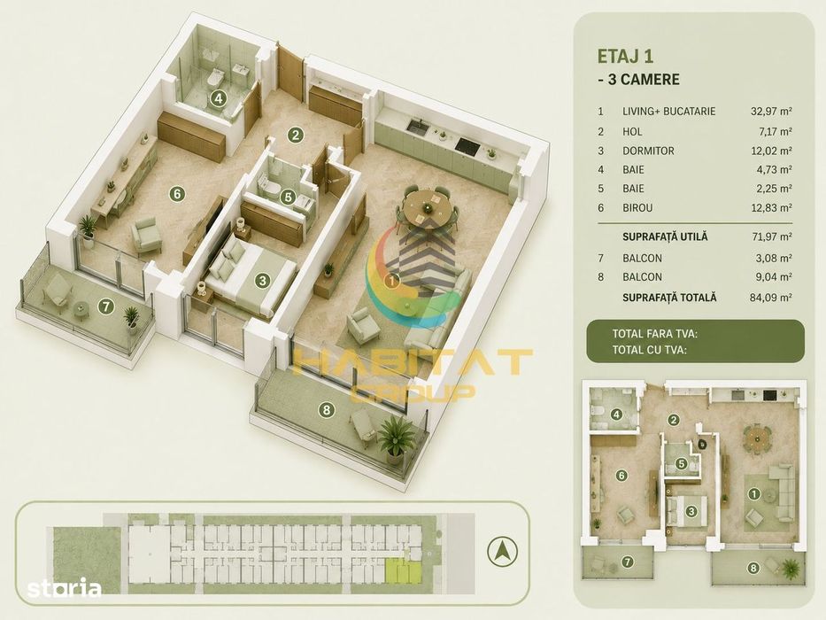 Vânzare Apartament 3 camere 84 mp - Popești Leordeni 5 min Metrou Berc