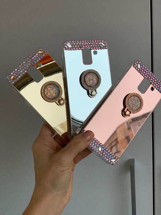 Husa oglinda, pietricele + inel pt. Samsung Galaxy J6