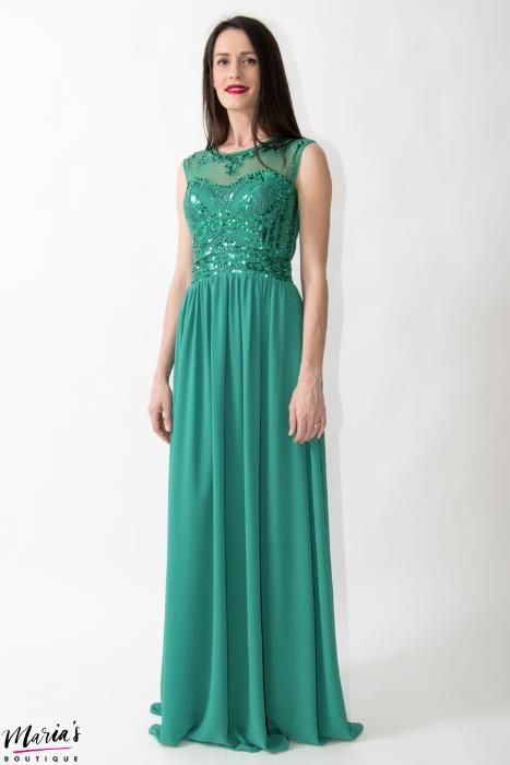 Rochie de ocazie verde smarald accesorizată cu paiete - mărimea M