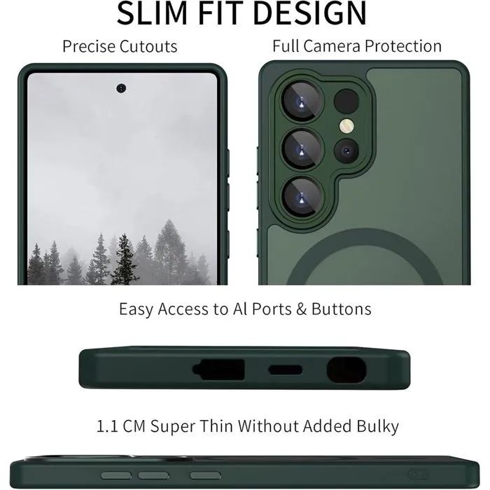 Матов magsafe кейс за samsung galaxy s26 ultra - тъмно зелен - със защ