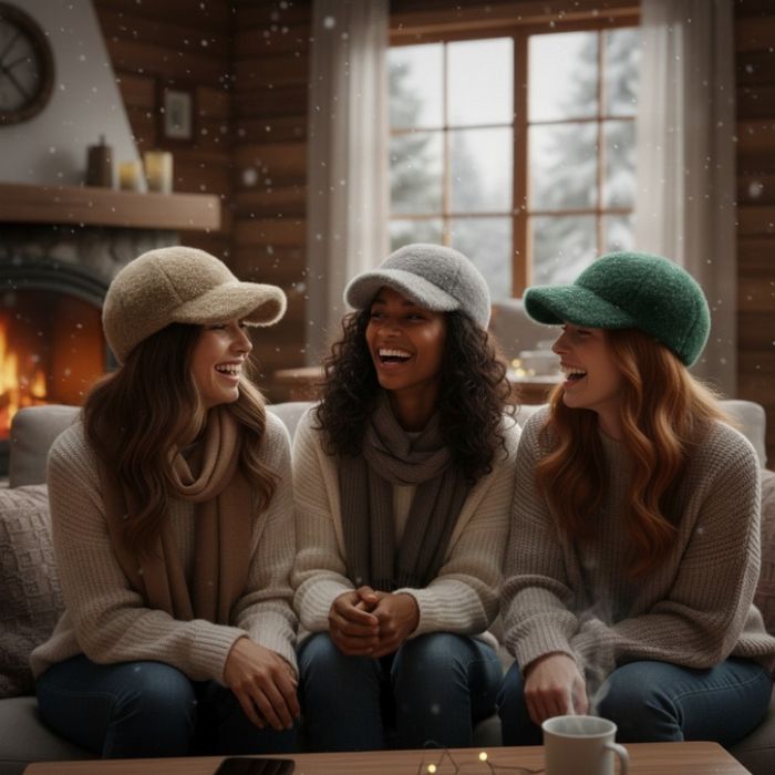 Топла дамска шапка с козирка – зимен пухкав модел