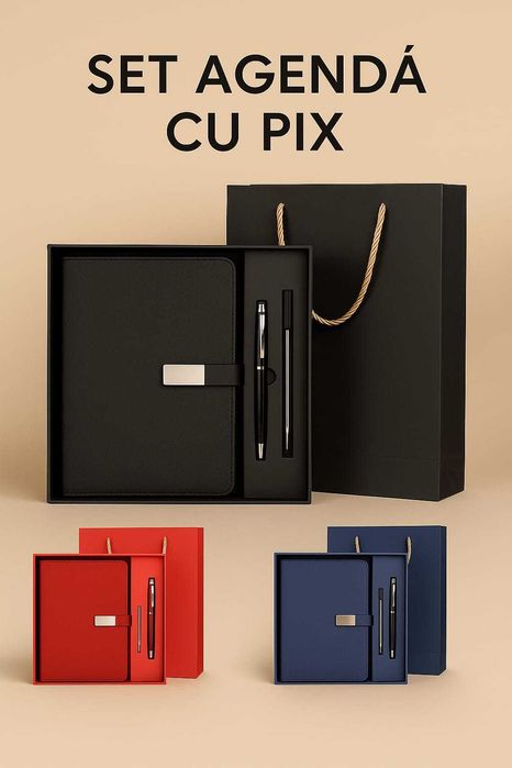 Set cadou agendă + pix + rezervă pix + cutie și pungă Lumina • OLX.ro