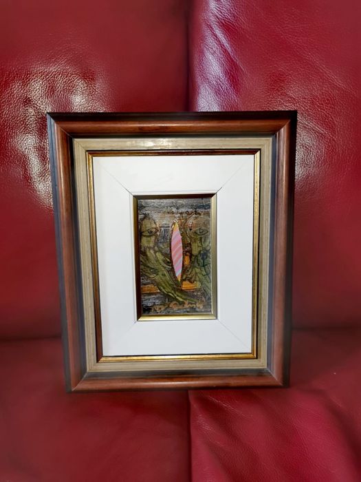 Картина миниатюра  масло дърво  “ Диалог “ Никола Певичаров Пловдив