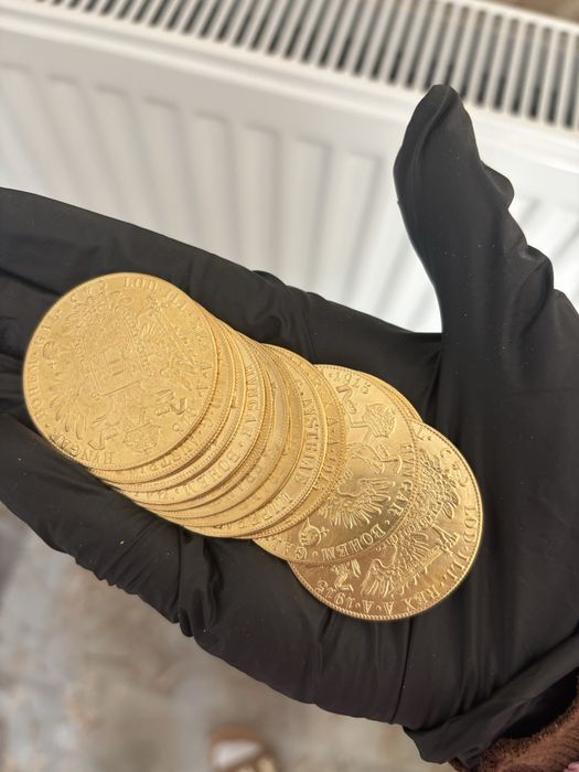 Vând monede placate cu aur de 24k Frank Iosif 4 ducat 1915 1la1 ce cele originale