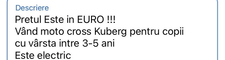MotoCross electric Kuberg pentri copii cu varsta de 3-5 ani