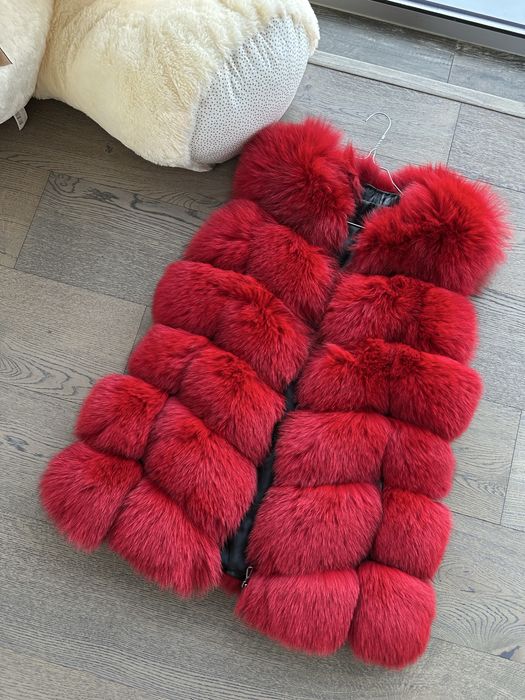 Елек от естествен косъм лисица естествена кожа елек червено