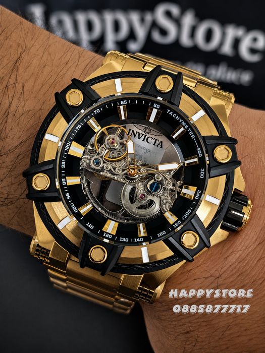 INVICTA Gunmetal Skeleton Gold 52 mm, Инвикта нов мъжки часовник
