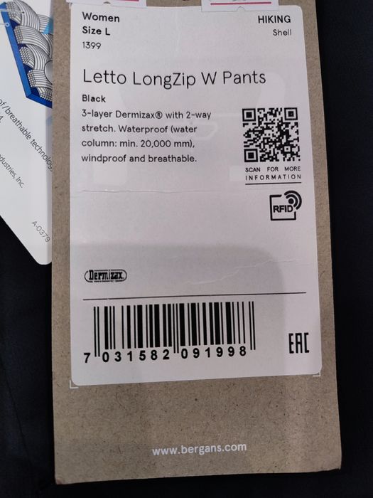 Suprapantaloni impermeabili Bergans Letto Full Zip - L de femei