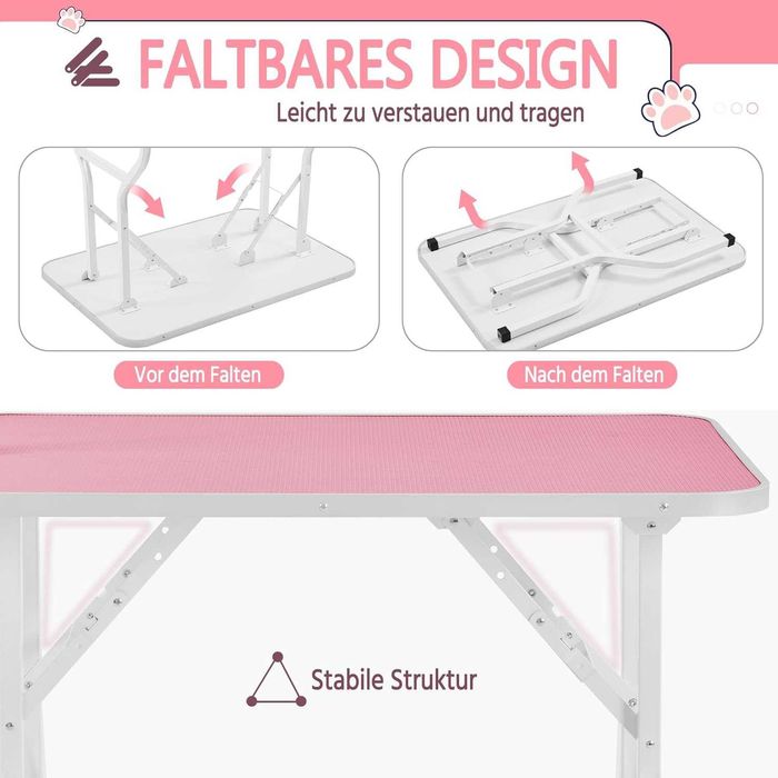 Masa tuns caini pisici reglabila cu cos 80 cm |S 591610 Pink