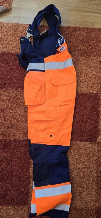 Salopetă/Pantaloni de lucru Fristads High Visibility bicoloră (Portocaliu/Bleumarin), NOUĂ cu etichete, Mărimea C50
