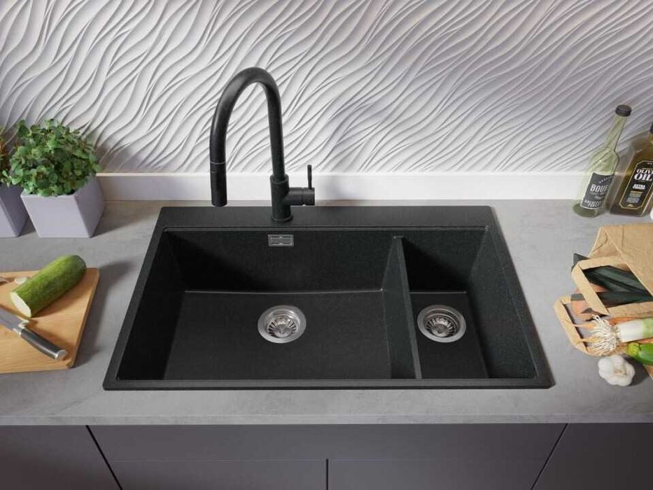 Графит кухненска гранитна мивка Осло 80 Duo Top 780x500 мм