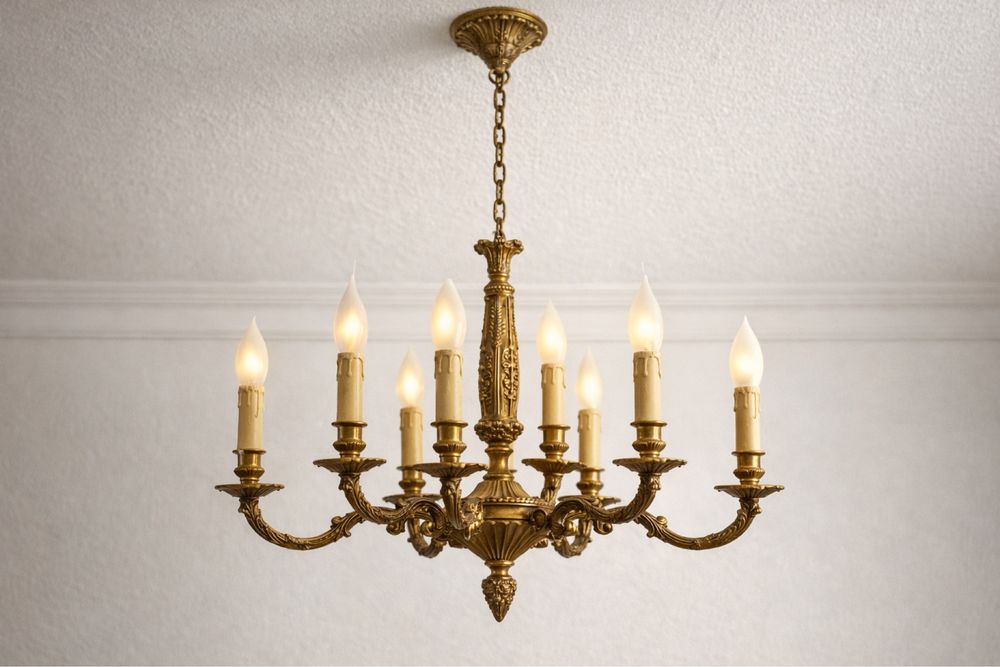 Голям френски бароков полилей от масивен излят месинг барок