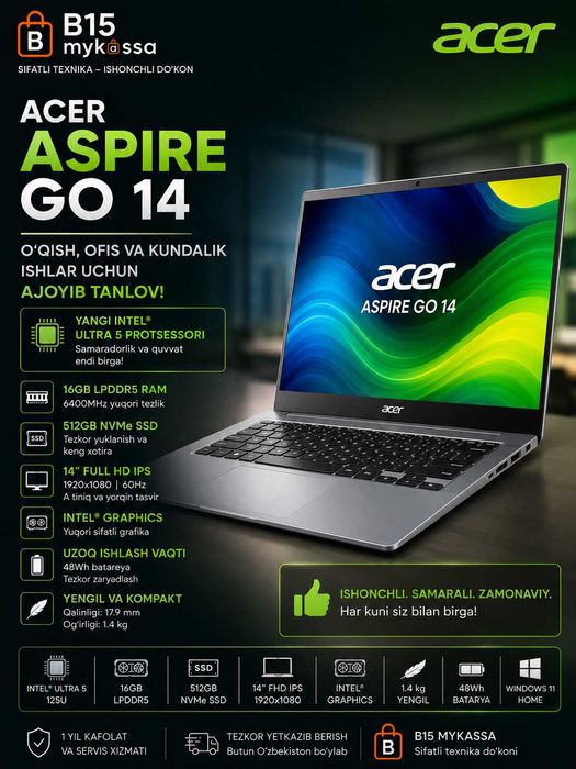 ACER ASPIRE GO 14 16GB RAM/Dastavka /New