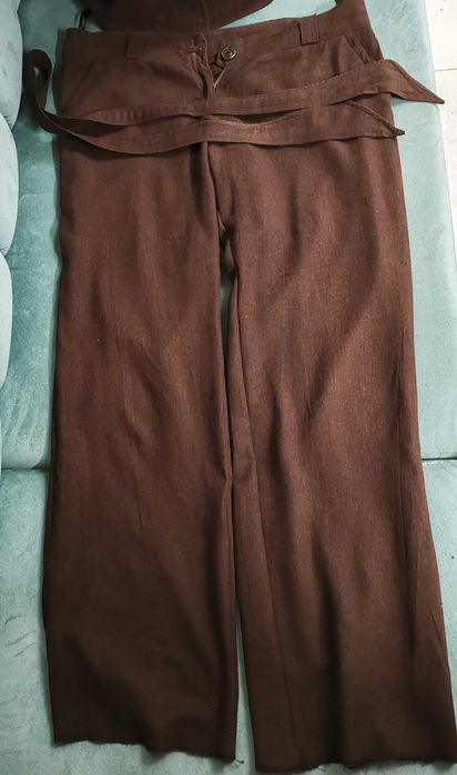Set compleu (co-ord) culoare maro ciocolatiu, din in - jachetă și pantaloni - Politex, Mărimea 44