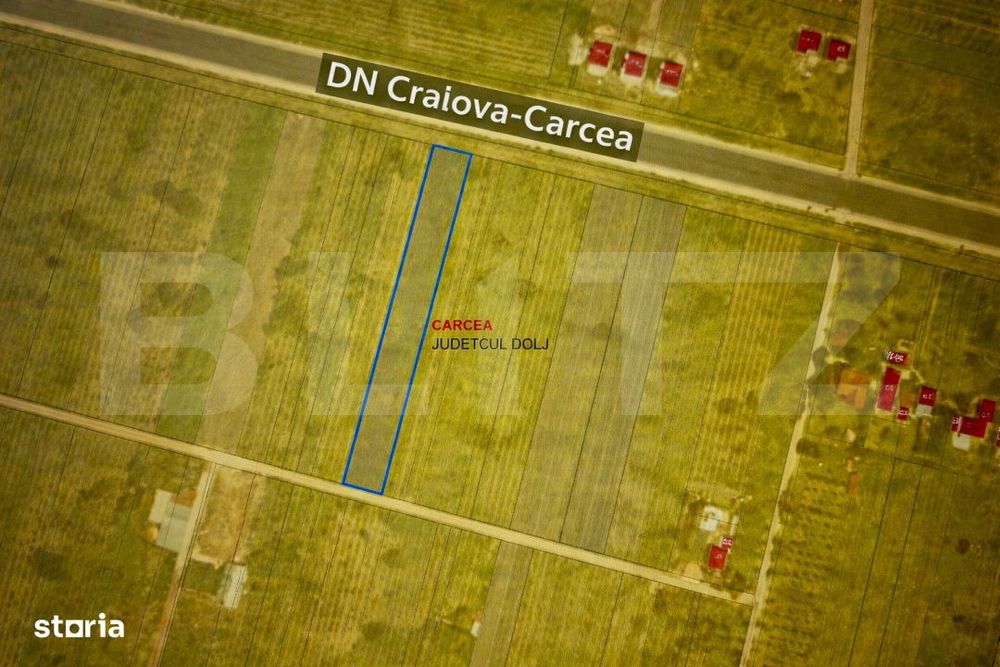 Teren intravilan 2000 mp, front 16,7 ml, vizibilitate la DN, Carcea