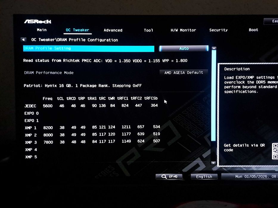 32gb 8200MT/s DDR5 cl38 (2x16) Patriot Viper Xtreme 5