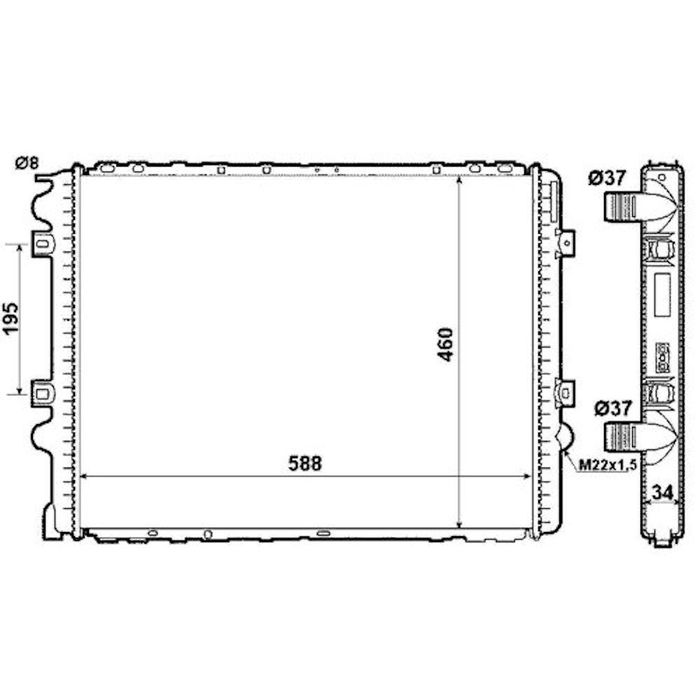 Radiator racire Renault Mascott, 09.1999-04.2005, Motorizare 2,8 D 62kw Cu Ac; 2,8 D 78kw Cu/Fara Ac; 2,8 Dci 92/107kw Cu/Fara Ac Diesel, cutie Manuala, dimensiune 588x458x32mm, Cu lipire fagure prin braza