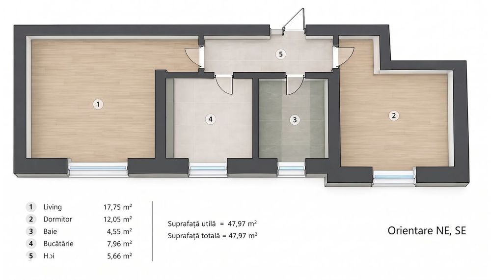 2 camere la cheie, renovat 48 mp, Drumul Fermei, parcare cota indiviza