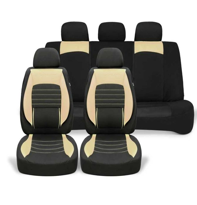 Huse scaune auto universale, piele ecologica cu material textil negru