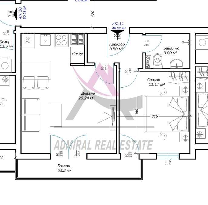 Продава се Двустаен апартамент в Варна, Възраждане 3 - 54 кв.м за 1115 €/кв.м - Снимка #6