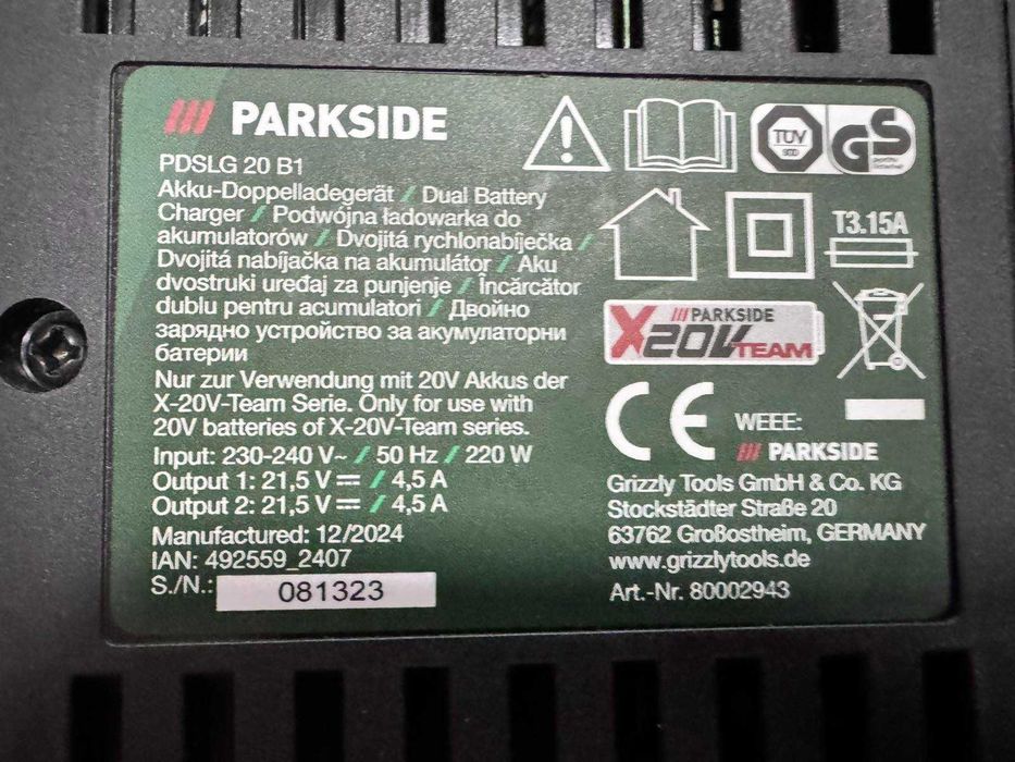 Двойно зарядно Parkside PDSLG 20 B1 2 x 4.5 A MAX