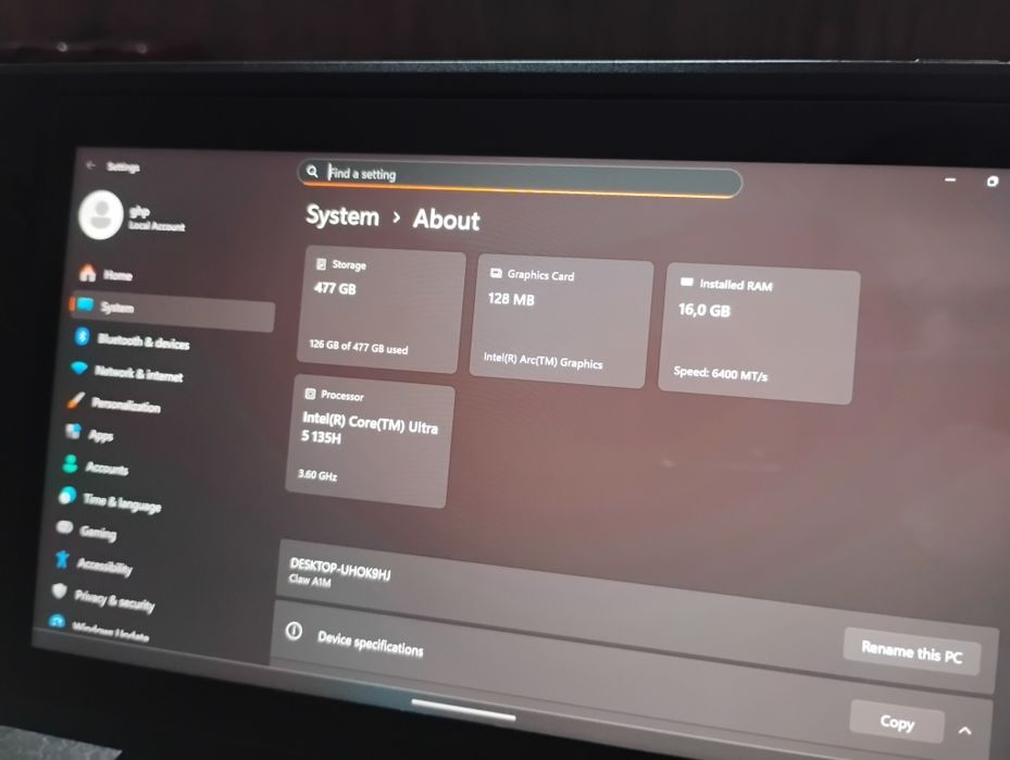 Laptop - consolă - MSI - CLAW  - Ultra 5