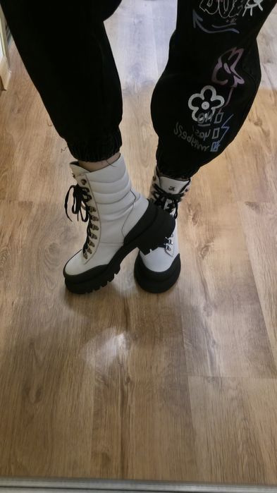 Ghete Combat femei Luca di Gioia albe din piele, marimea 38