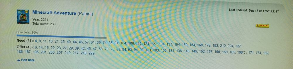 Panini Minecraft 86% completat