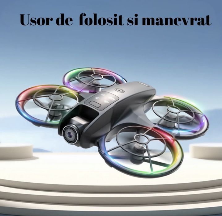 Dronă cu Cameră Reglabilă și Telecomandă cu Ecran LCD 4.3" - Lumini RGB, 100m Rază