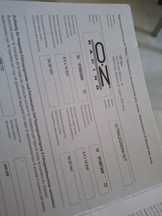 19" Джанти OZ Ultraleggera за BMW E90 E91 F30 F31 F32 F20 F21 F22