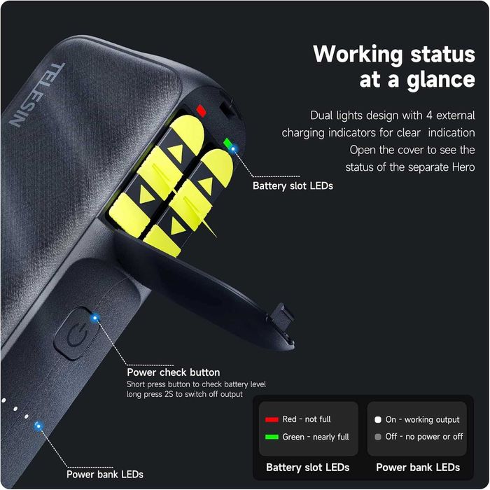Power Bank Telesin 10000mAh pt GoPro Hero 13 - Incarcator Dual Slot