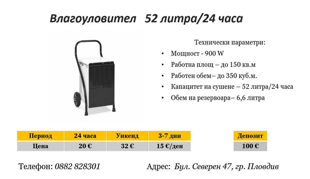 Влагоуловител/Влагоабсорбатор  под наем