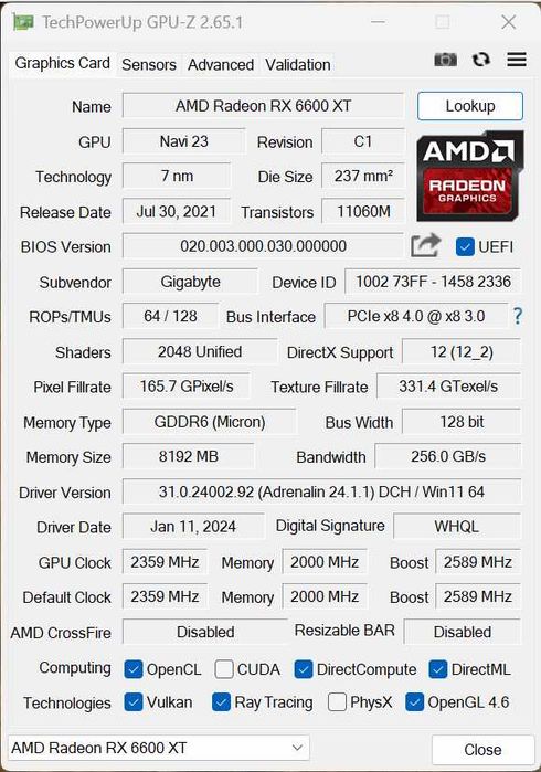 RX 6600 XT 8GB Gigabyte Eagle AMD Radeon GPU видеокарта/ вкл. ДДС