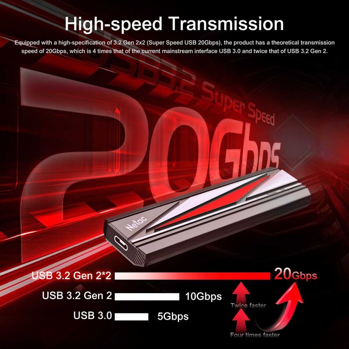 Внешний SSD Netac 512 ГБ, USB 3.2, портативный, External Hard