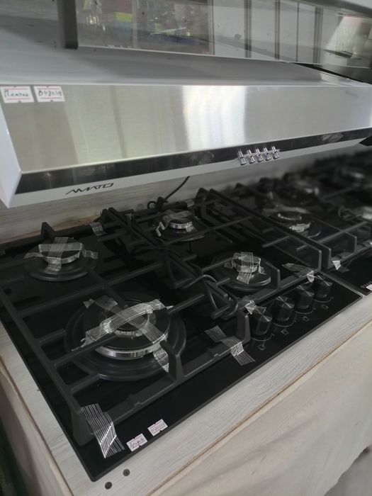 Gaz panel, stekloli. Газ, вытяжка.