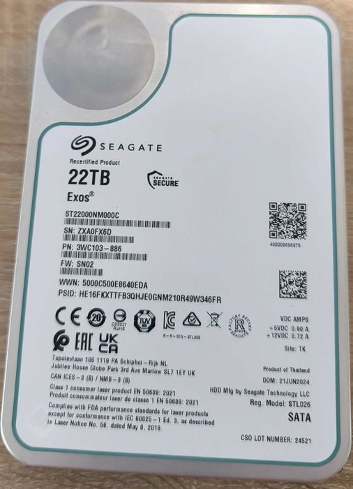 Seagate HDD 22TB Exos SATA 3.5" 7.2K rpm, 512MB cache, model ST22000NM