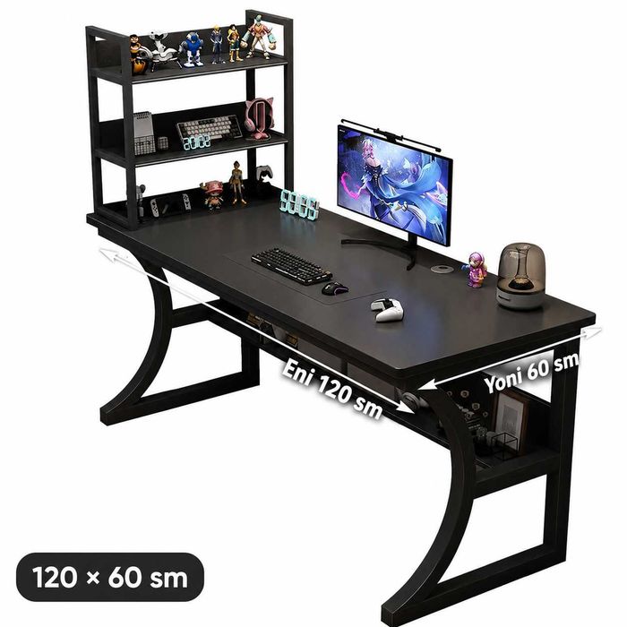 Qora polkali gaming kompyuter stoli 100/120/140x60 sm, zamonaviy pro