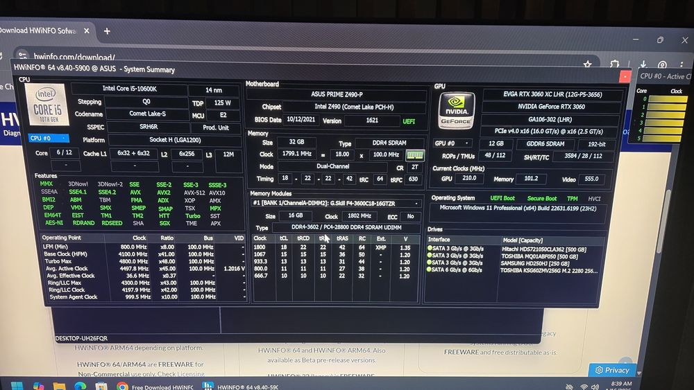Van PC I5 10600k, 32 GB RAM, EVGA 3060 XC 12 Gb