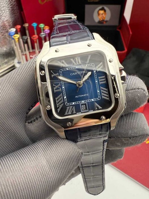 Cartier santos 100XL сребристо-синьо