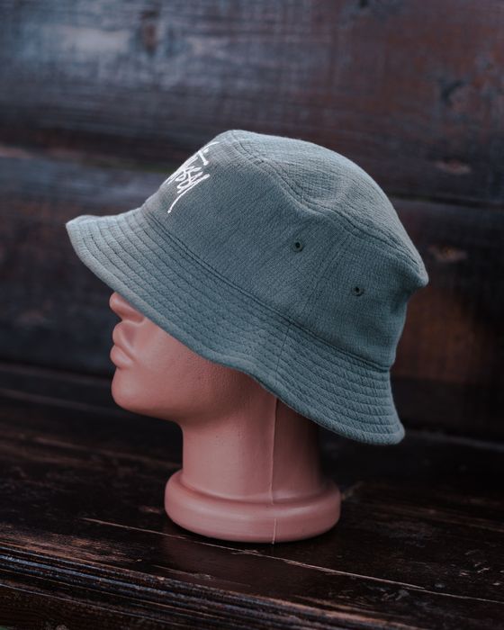 Bucket palarie fisherman hat Stussy cotton crinkle fabric petrol grey