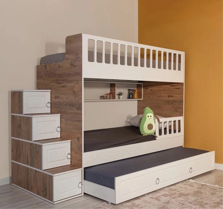 100% MDF Двуетажно детско легло със странични стълби