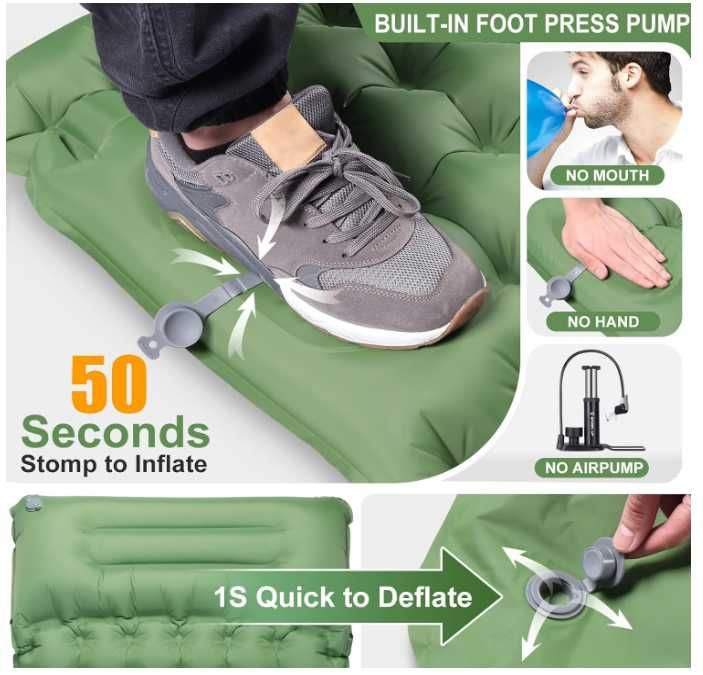 Saltea de camping autogonflabila izolată cu pompă de picior