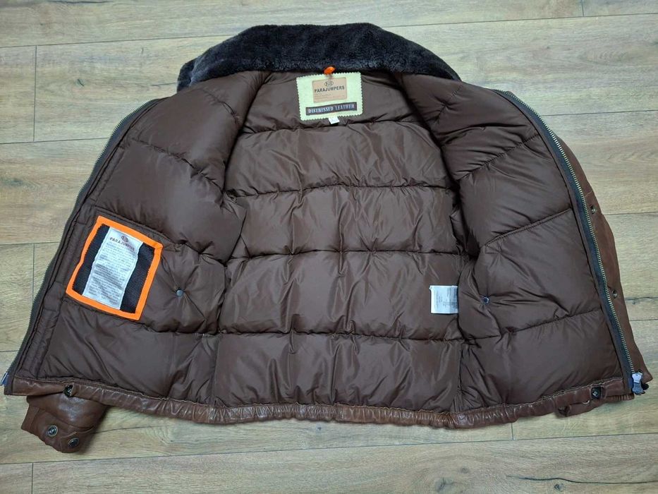 Parajumpers Goat Leather Down Jacket Size L Кожено Пухено Яке Мъжко